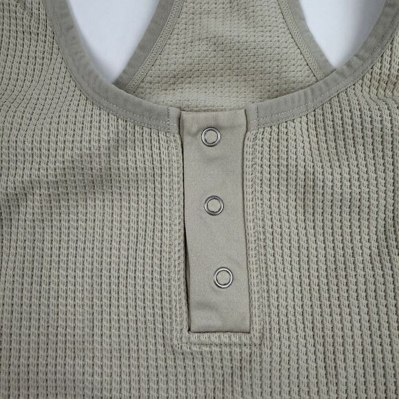 Colsie Racerback One Piece Romper Henley Waffle Knit Stretch Beige/Taupe Sz L - Picture 5 of 13